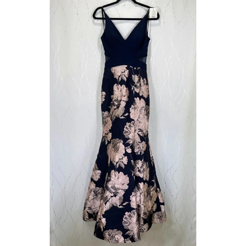 NWT Xscape Navy Floral Brocade Mermaid Gown $249 - Picture 5 of 16